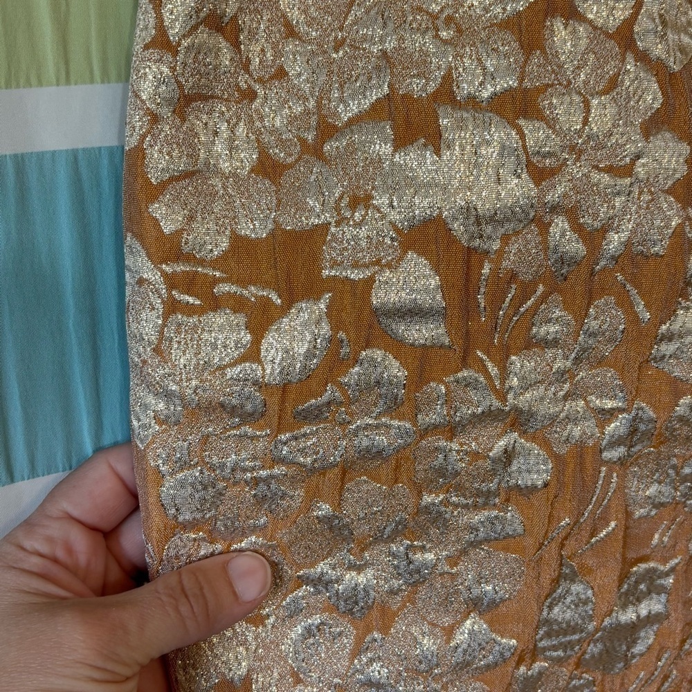Talbots Pencil Skirt Brocade Metallic Peach Pink Gold Sz 12 - Picture 8 of 9